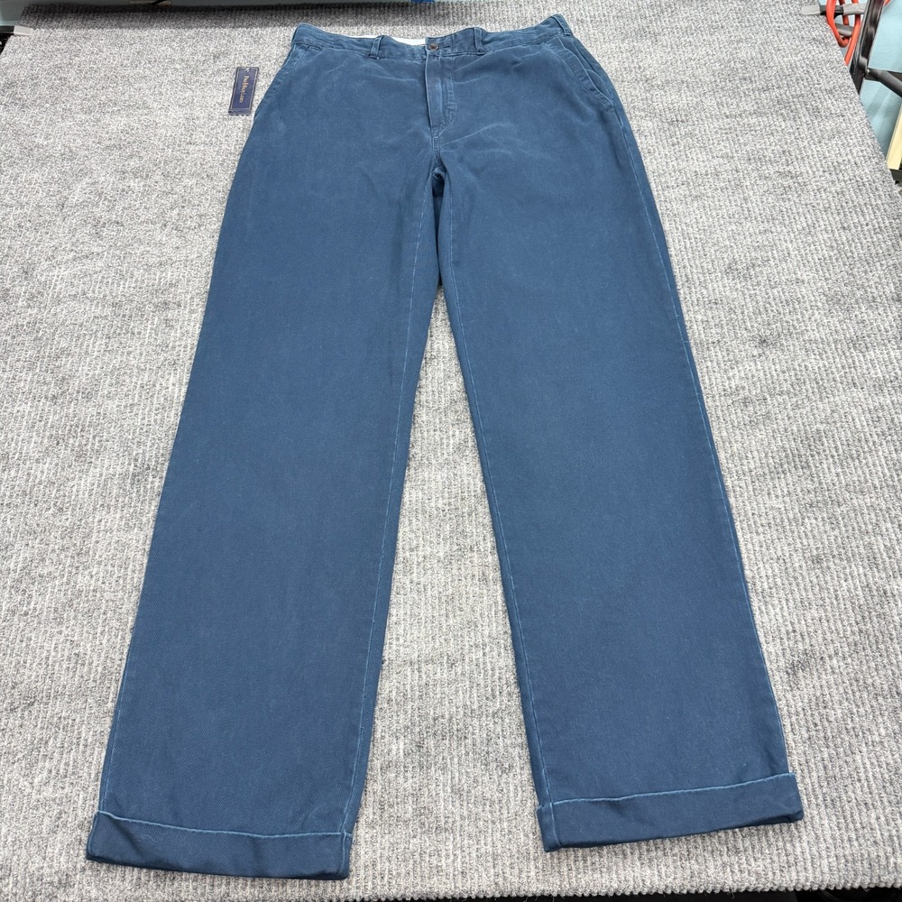 NWT Vintage Polo Ralph Lauren GI Fit Pants Mens 32x32 Blue Chino Cuffed Trousers
